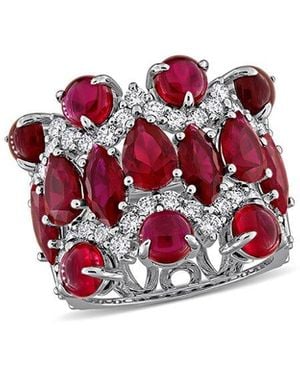 Lab Grown Gemstones Created Forever 14K 11.31 Ct. Tw. Lab-Grown Diamond & Lab-Grown Ruby Statement Ring - Red