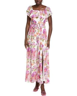 Maison Tara Printed Chiffon Crepe Short Sleeve Maxi Dress - Red