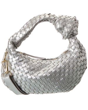 Isabella Rose Mae Hand-Woven Leather Shoulder Bag - Grey