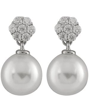 Splendid Rhodium Plated 10-11mm Pearl Cz Earrings - Multicolour