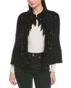 Valentino Mohair & Wool-Blend Fringe Poncho - Black