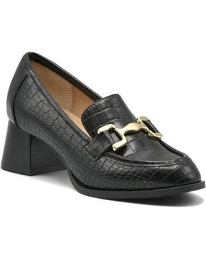 Adrienne Vittadini Sabre Faux Croco Print Loafer - Black