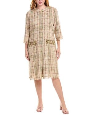 Teri Jon Plus Plaid Tweed Shift Dress - Natural