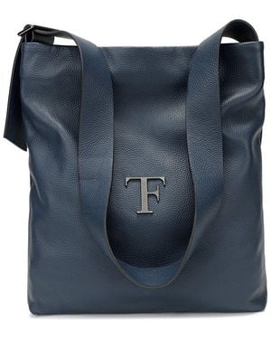 Tiffany & Fred Paris Full-Grain Leather Tote - Blue