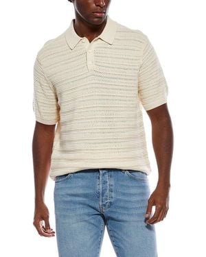 Slate & Stone Mixed Weave Stripe Polo Jumper - White