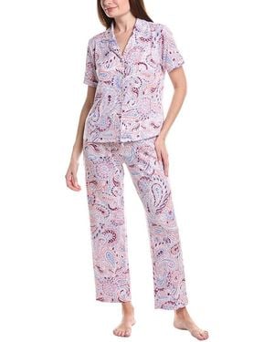 Vera Bradley 3Pc Notch Collar Top, Short & Pant Pajama Set - Red