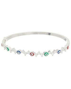Juvell Lab-Grown Enamel Cz Evil Eye Bangle Bracelet - White