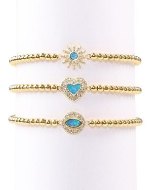 Eye Candy LA Luxe Titanium Cz Beaded Stretch Bracelet Set - White
