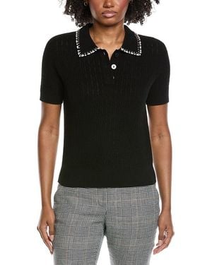 Tahari Collar Rib Cashmere Polo Jumper - Black