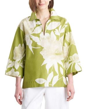 Natori Andora Printed Poplin Kimono Shirt - Green