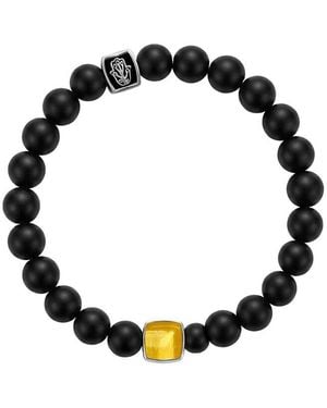 Karma and Luck Birthstone Plated Gemstone Stretch Bracelet - Black