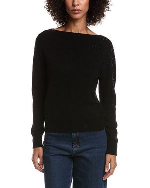 Forte Crystal Cluster Off Shoulder Wool & Cashmere-Blend Jumper - Black