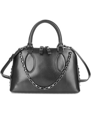 Tiffany & Fred Paris Studded Detail Structured Leather Satchel - Black