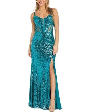 Morgan Slim Sequin Gown - Blue