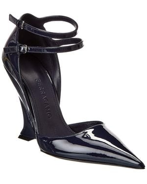 Ferragamo Vidya Patent Wedge Pump - Blue
