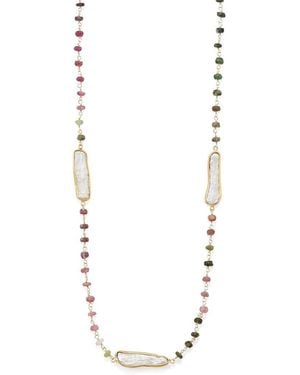 Liv Oliver 18k Over Silver 33.75 Ct. Tw. Tourmaline Pearl Necklace - Metallic