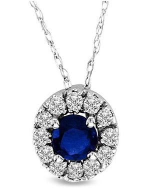 Diana M. Jewels Fine Jewellery 14k 0.48 Ct. Tw. Diamond & Sapphire Halo Pendant Necklace - Blue
