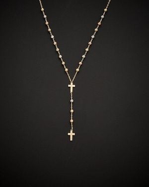 Italian Gold 14K Tri-Tone Rosary Necklace - Black