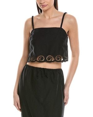 Onia Air Linen-Blend Scallop Cropped Top - Black