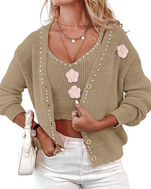 Kayla Paris 2Pc Cardigan & Top Set - Natural