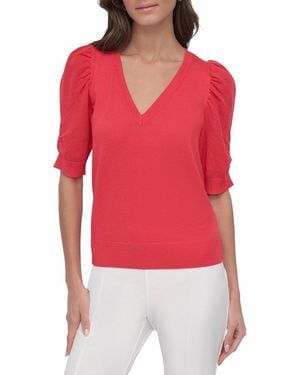 DKNY V-Neck Twist Sleeve Top - Red