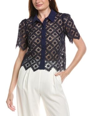 MILLY Addison Tile Lace Shirt - Blue