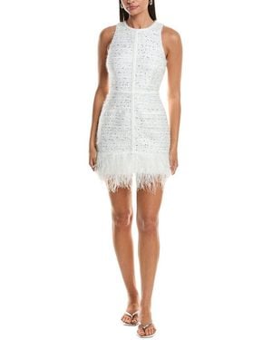 MILLY Raven Metallic Tweed Feather Dress - White