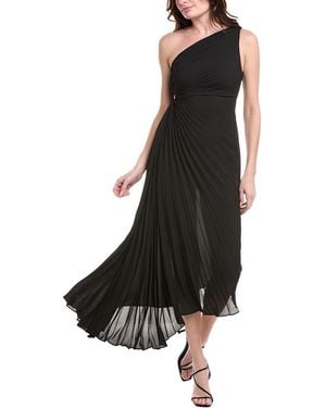 Nicole Miller Accordion Pleated One-Shoulder Midi Dress - Black