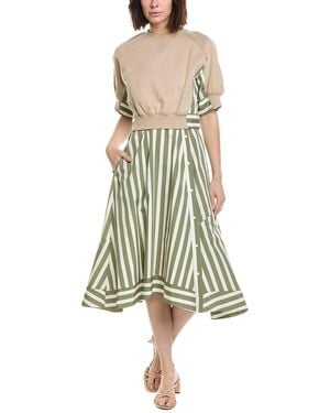 3.1 Phillip Lim 3/4 Sleeve Sweatshirt Combo Dress - Green