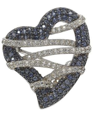 Suzy Levian Silver 0.02 Ct. Tw. Diamond & Sapphire Brooch - Gray