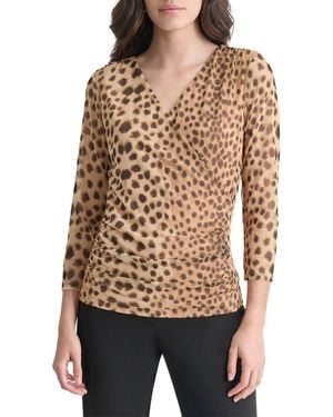DKNY Printed Mesh Top - Brown