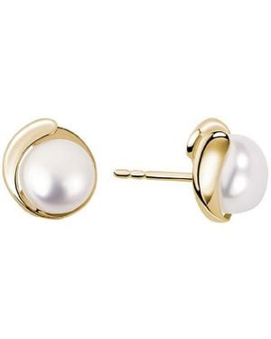Pearls 14k Diamond 7mm Pearl Studs - Metallic