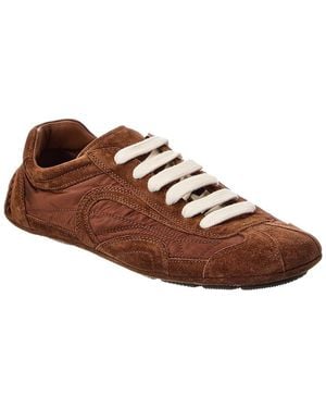 Prada Logo Suede Trainer - Brown
