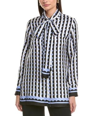 Oscar de la Renta Mini Geo Silk Blouse - Blue