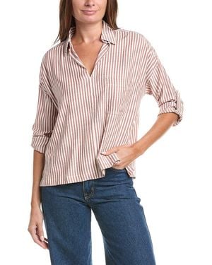 Max Studio Tab Sleeve Woven V-Neck Shirt - Blue