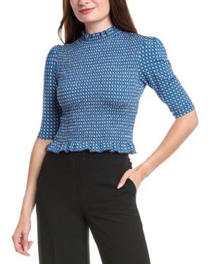 Sandro Smocked Crop Top - Blue
