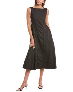 REVERIEE Gathered Side Midi Dress - Black