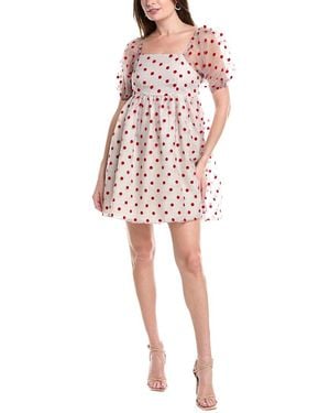 English Factory Flocked Dot Organza Babydoll Dress - Red