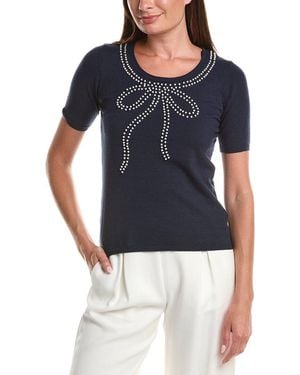 Tahari Bow Embellished Pullover - Blue