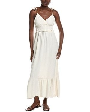 Marion Beaded Linen-Blend Strap Ruffled Dress - Natural