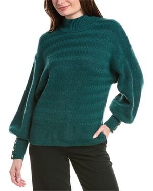 Tahari Balloon Sleeve Turtleneck Cashmere Jumper - Green