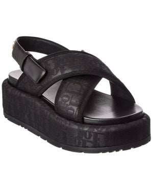 Dior D-Lane Canvas & Leather Platform Sandal - Black