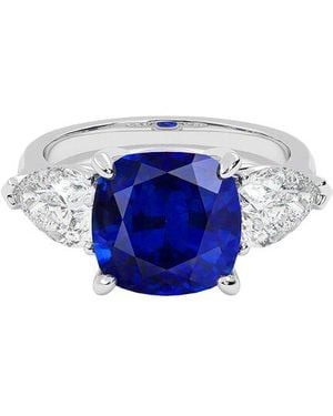 VOWE 14K 6.40 Ct. Tw. Lab-Grown Diamond & Lab-Grown Sapphire Ring - Blue