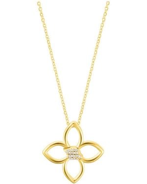 Adornia 14k Plated Cz Adjustable Outline Clover Necklace - Metallic
