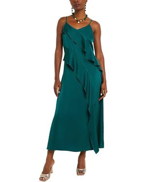 Misook Ruffled Crepe De Chine Maxi Dress - Green