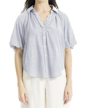 Max Studio Bubble Sleeve Button Front Shirt - Blue