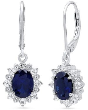 MaxColor Silver 2.30 Ct. Tw. Lab-grown Blue Sapphire Dangle Earrings