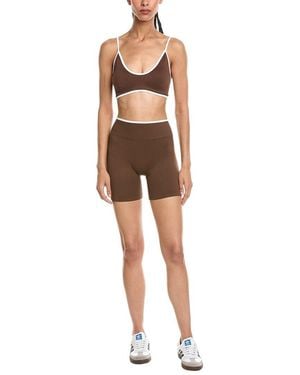 Marion 2Pc 5.5In Contrast Bra & High Rise Yoga Short Set - Brown