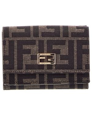 Fendi Mini Tube Ff Zucca Jacquard & Leather Card Case - Grey