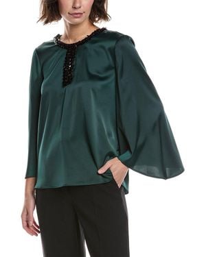 Anne Klein Slit Front Flutter Sleeve Top - Green